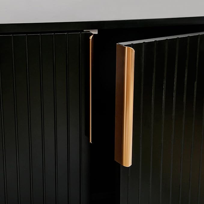 Modern 60'' Large Storage Cabinet Sideboard, Wooden Console Table Kitchen Buffet Cabinet with Metal Handles & Legs and Adjustable Shelves for Living Room Kitchen Entryway (Black-1)