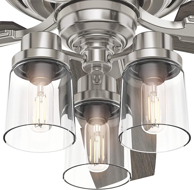 Hunter 52 inch Indoor Ceiling Fan with LED Lights and Remote Control - Standard Mount Ceiling Fan, 5 Blades, For Bedroom, Living Room, or Kitchen, Quiet - Bennett 54190, Brushed Nickel