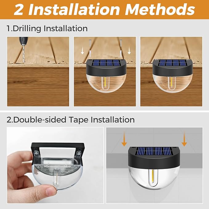 btfarm 4 Pack Solar Deck Lights Outdoor Waterproof, Retro LED Patio Lights Solar Powered, Solar Fence Light for Outside Railing Porch Steps Garden Post Decor, Warm White