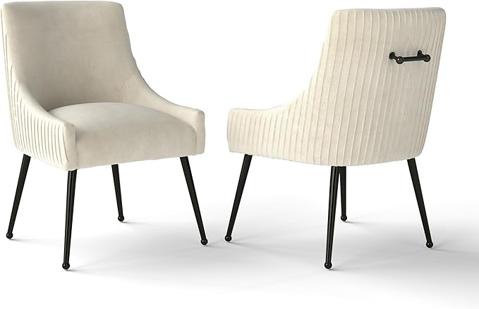 Velvet Dining Chairs Set of 2,Beige Upholstered Living Room Chairs with Black Metal Legs, Modern Tufted Accent Chairs for Living Room, Study Room, Kitchen