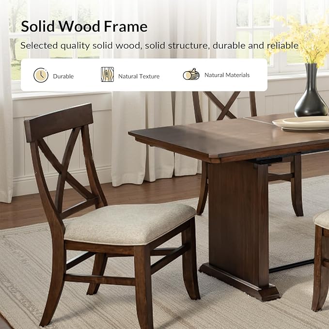 Wood Dining Chairs Set of 6, Modern Farmhouse Kitchen Dining Room Chair, Upholstered Dinner Chair with Back Wood Legs for Restaura, Cofe and Hotel Walnut