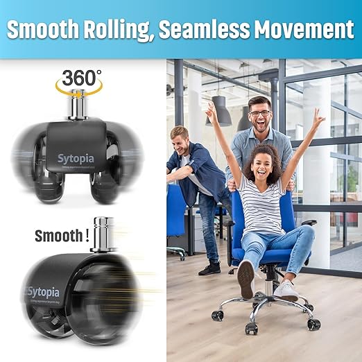 Sytopia Chair Wheels Replacement, Heavy Duty Office Chair Wheels for Hardwood Floors and Carpet, Replaces Mat Rubber Office Casters Universal Accessories Set of 5 Black