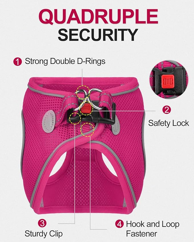 Joytale Small Dog Harness, Breathable Mesh Step-in Vest, Reflective Soft Padded Harnesses for Medium Dogs, Hot Pink, XL