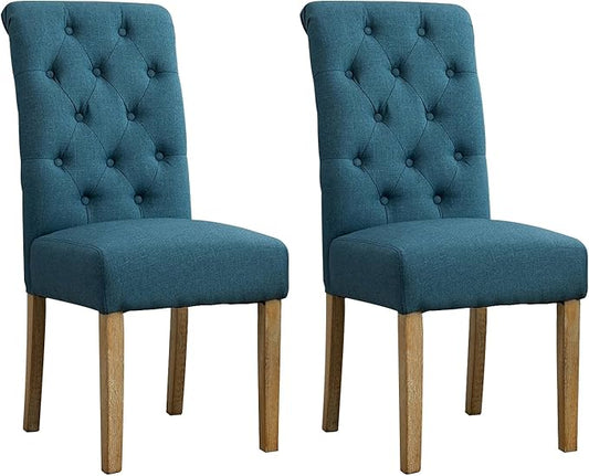 Roundhill Furniture Habit Solid Wood Tufted Parsons Dining Chair (Set of 2), Blue