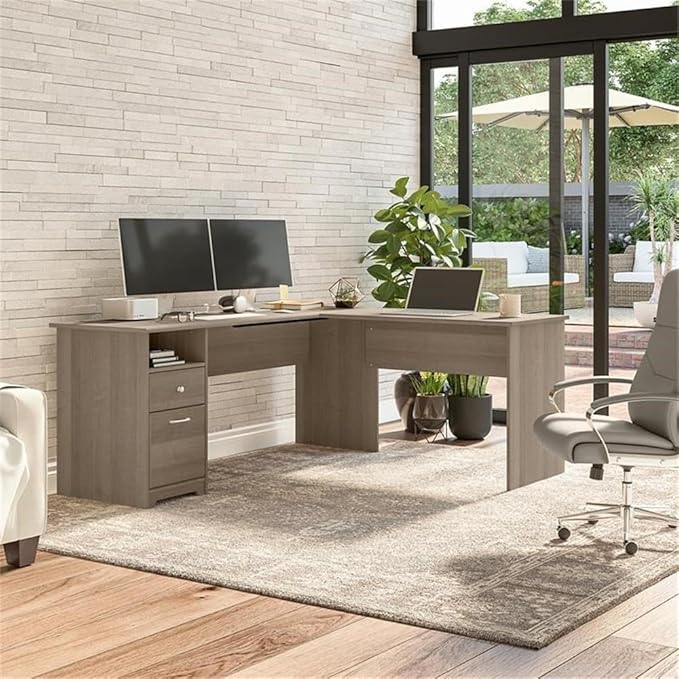 Bush Furniture L Shaped Desk with Drawers for Executive and Home Office | Cabot Collection Corner Table with Storage and Chrome Hardware | 72Wx23DX42W Return