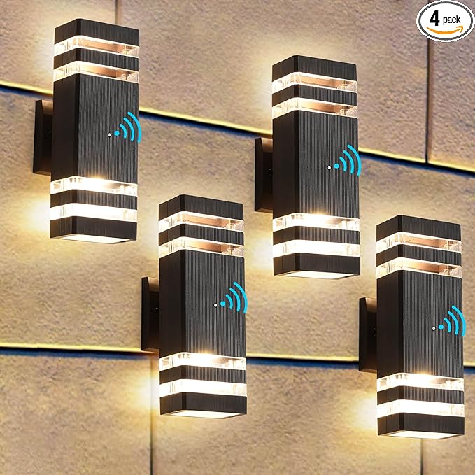 4 Pack Dusk to Dawn Outdoor Wall Light, 14W IP65 3000K 1100LM Warm White Outdoor Lighting, Outdoor Sconce Wall Mount, Square Modern Outside Wall Lights Patio Garage