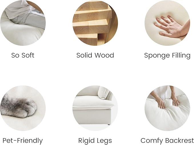 WJShome Modern Ottoman, Modular Sectional Sofa, Minimalist Wide Deep Seat Couches for Living Room Apartment Lounge Bedroom (White)