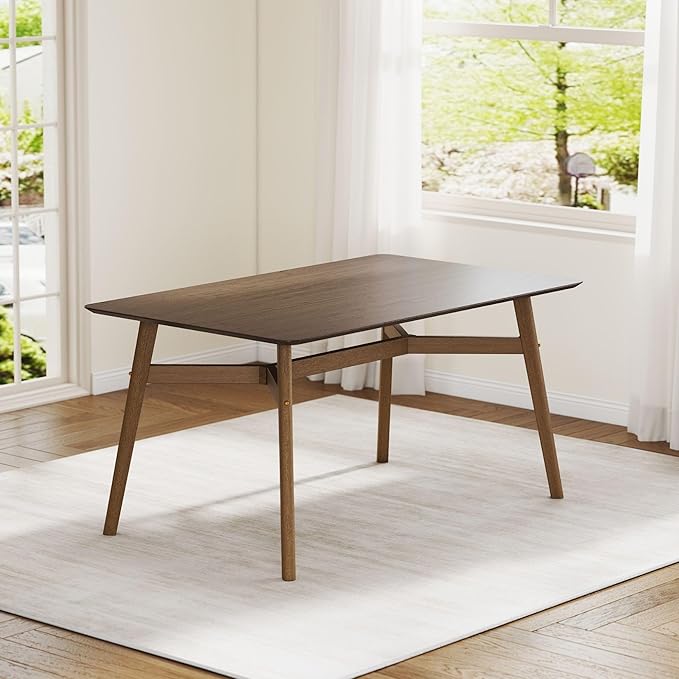 VESCASA 59" L Wood Rectangle Dining Table for 4, Rectangle Kitchen Table for 6 with 4 Solid Wood Legs for Dining Room, Kitchen, Restaurant, Colonial Oak