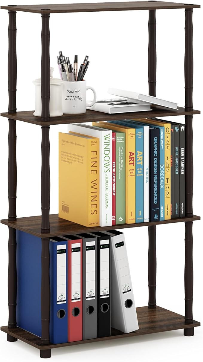 Furinno Turn-N-Tube 4-Tier Multipurpose Shelf Display Rack, Classic Tubes, Walnut/Brown