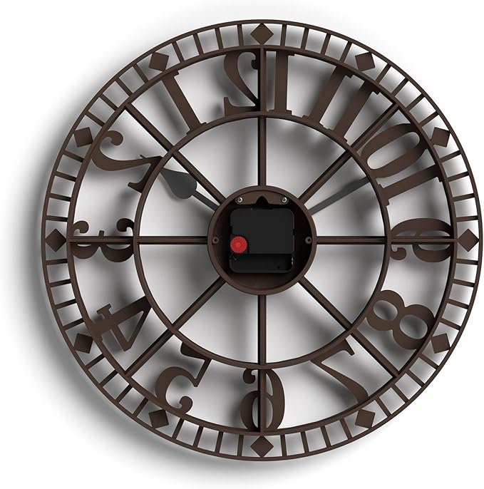 NEWGATE® Warehouse Wall Clock | Skeleton Clock | 16 inch | Mocha Brown with Brass Hands | Contemporary Vintage Style for Kitchen, Living Room or Office