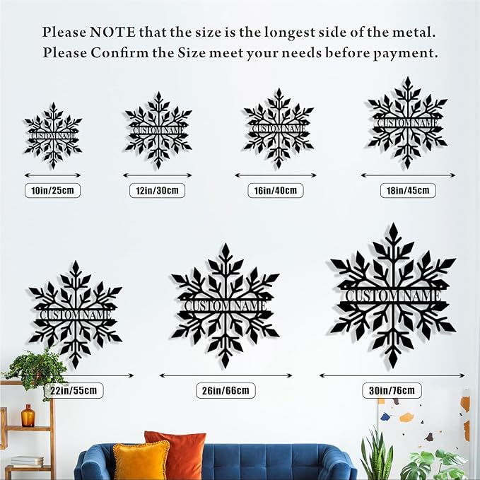 Personalized Christmas Snow Metal Sign, Custom Name Metal Snow Sign Wall Decor, Merry Christmas Signs Outdoor Wall Decoration for Home Living Room, Bedroom, Office, Garden, Porch