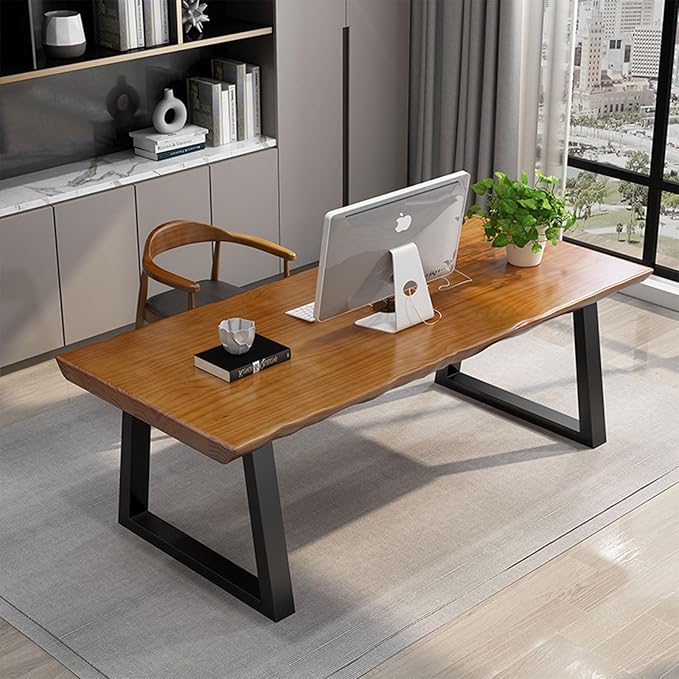 Modern Solid Wood Executive Desk – Spacious and Minimalist Home Office Workstation Perfect for Writing and Professional Use (Light Brown, 70.87in)