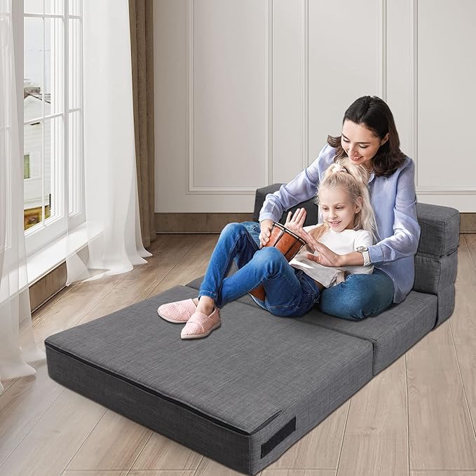 Fold Sofa Bed Couch Twin Size with Pillow Memory Foam Convertible Sleeper Chair Bed Futon Lazy for Living Room/Home Office/Guest Beds/Apartment/Upstairs Loft,Dark Gray