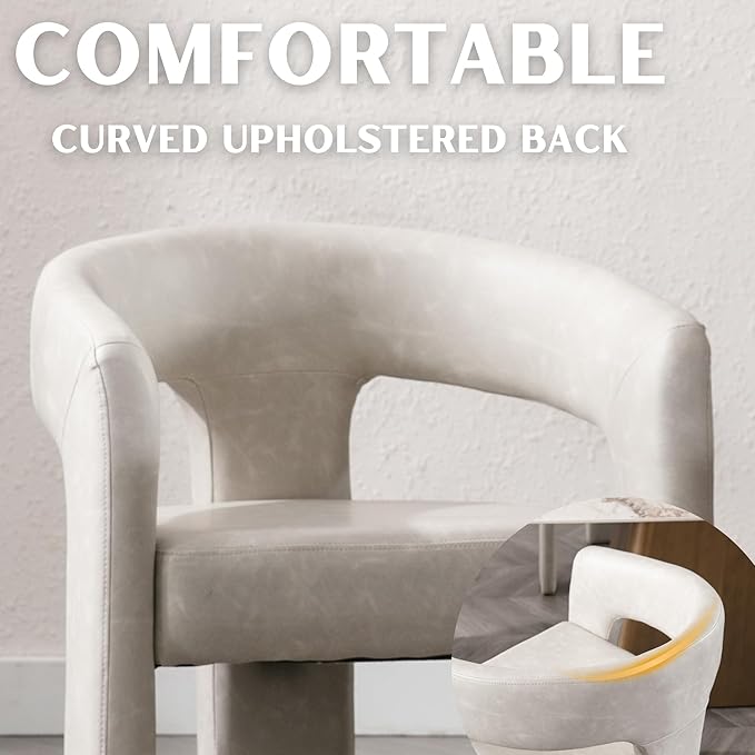 Modern Barrel Dining Chairs Set of 4, PU Leather Upholstered Accent Side Chair with Arms Comfy Makeup Vanity Chairs, Dining Living Room Kitchen Chairs, Grey