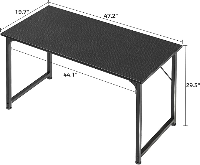 Huuger 48 Inch Office & Gaming Desk with Storage, Modern Simple Design, Large Legroom, Black Metal Frame