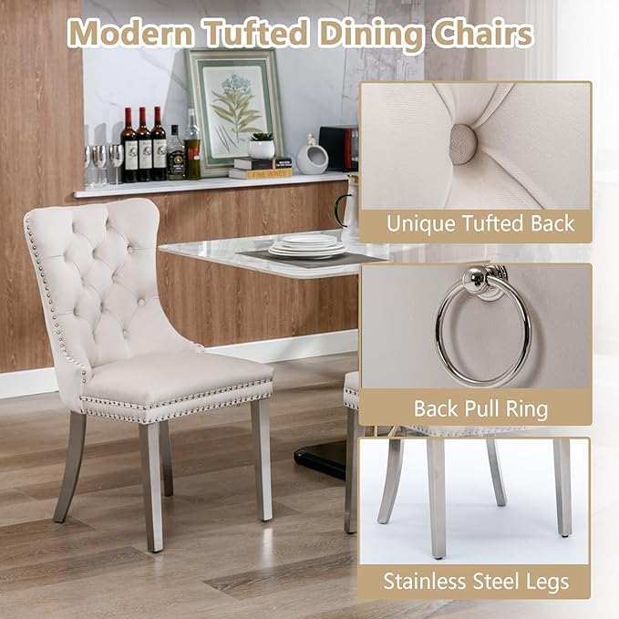 Goujxcy Luxury Dining Table Set for 6 Modern 7 Piece Faux Marble Dining Table Set with 6 Tufted Upholstered Chairs, 70" Faux Marble Kitchen Table & 6 Chairs with Mirrored Stainless Steel Base