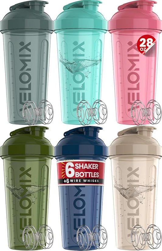 VELOMIX -6 PACK- 28 OZ Protein Shaker Bottles for Protein Mixes, Shaker Cups for Protein Shakes, Large Shaker Bottle Pack, Shaker Cup, Shakers for protein Shakes (Most Popular)