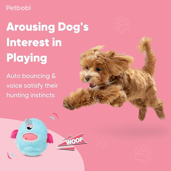 Petbobi Interactive Dog Toys Monster Active Ball for Dogs with Batteries, Self Moving Balls and Plush Cover for Small & Medium Dogs to Chase, Dog Toy Squeaky Crazy Bouncer Ball, Mystic Unicorn Bobby