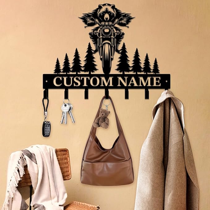Personalized Custom Name Motorcycle Keys Hooks,Metal Motorcycle Art Clothes Keys Hooks,Metal Motorcycle Lover Wall Home Storage Decorative Keys Hooks,Key Holder Hooks for Wall (Style K)