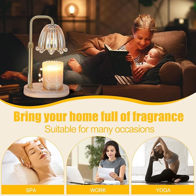 Candle Warmer Lamp with Timer - Electric Wax Melt Warmer with Adjustable Height and Dimmer for Scented Candle Wax, Home Fragrance Décor and House Warming Birthday Gifts for Women Mom
