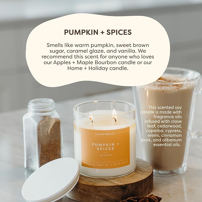 Calyan Wax Co. Fall 3 Wick Scented Candle Gift Set - 4 Luxury Autumn Scented Candles - 43 Hour Burn - 3 Wick Non Toxic Soy Wax Candles - Long Lasting Large Glass Jar Candle for Home - 14.9oz