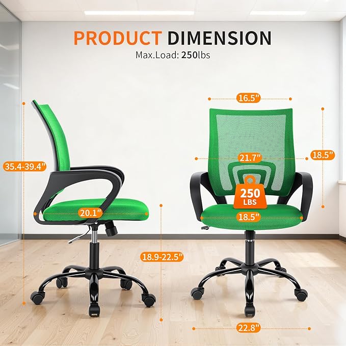 Ergonomic Office Chair Cheap Desk Chair Mesh Executive Computer Chair Lumbar Support for Women&Men, Green
