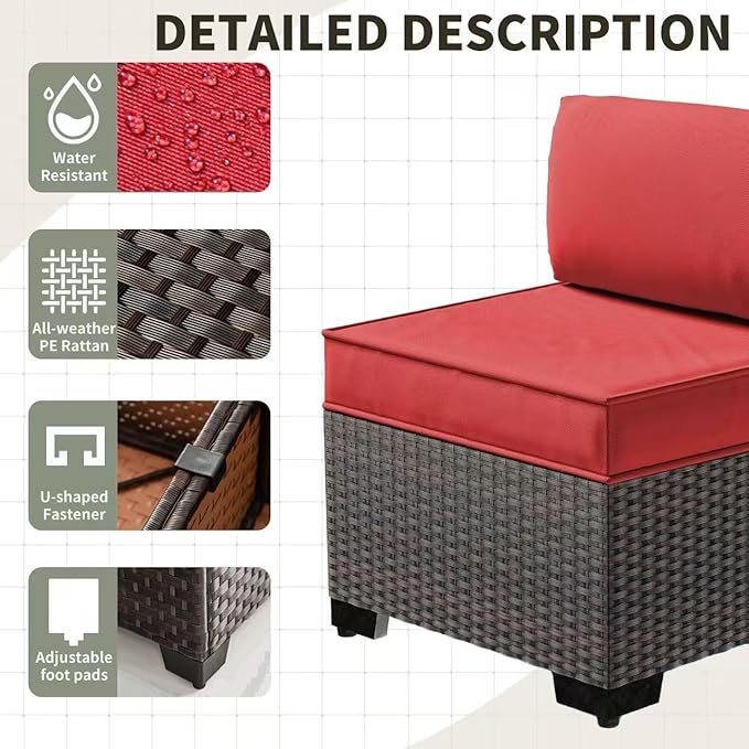 Gotland 12 Pieces Patio Furniture Set with Swivel Chair, PE Rattan Outdoor Furniture with 29.5'' High Backrest 4’’ Thick Cushions Coffee Table, Patio Set for Porch, Deck, Backyard, Red