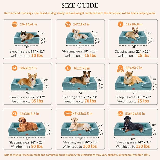 Comfort Expression Small Dog Beds Waterproof Orthopedic Foam Dog Sofa Beds for Medium Dogs Comfy Pet Bed with Washable Removable Cover & Non-Slip Bottom(Small,Washed Blue)