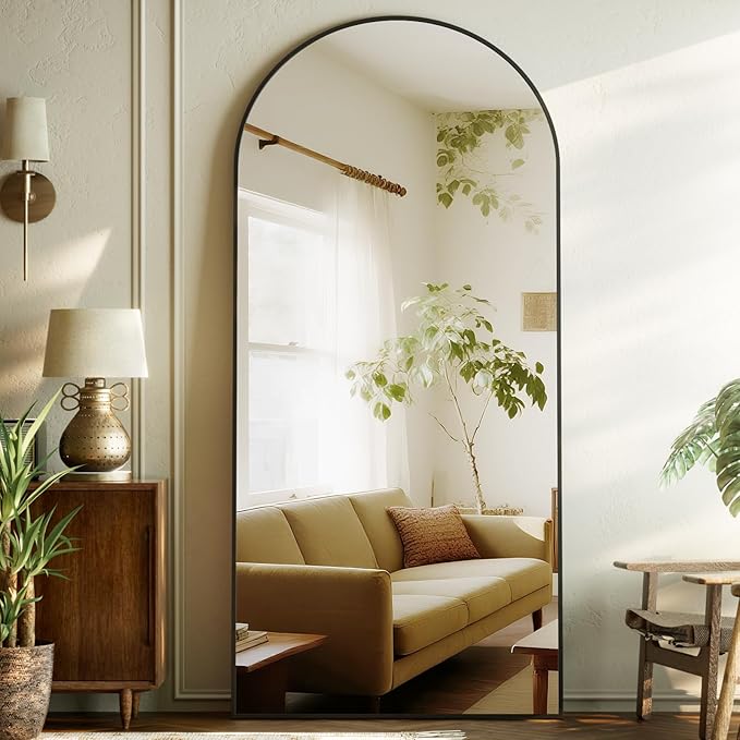 Full Length Mirror 67"x23" - Arched Floor Mirror with Aluminum Frame,Standing Body Mirror Leaning Hanging for Bedroom Cloakroom Living Room Black