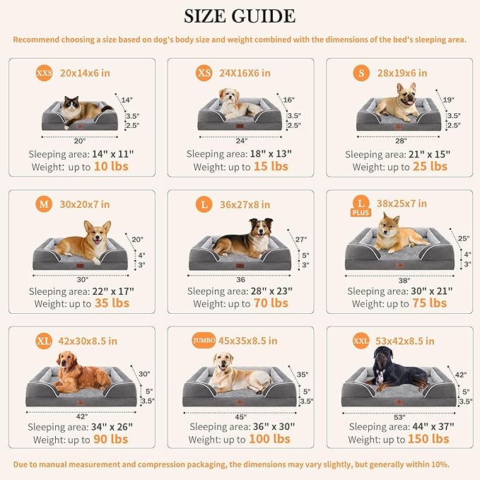 Comfort Expression XXL Orthopedic Dog Bed for Extra Large Dogs, Waterproof Orthopedic Foam Dog Beds, Washable Dogs Sofa Beds with Removable Cover & Non-Slip Bottom(XX-Large,Grey)