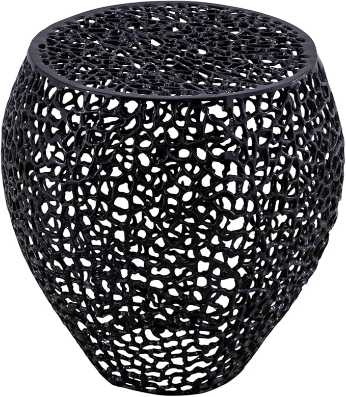 Modern Contemporary Round 20" End Table, Solid Aluminum intrigued Design, Mesh Drink Table, Creative Side Table for Living Room and Bedroom, Casted in Black