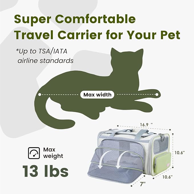Pawaii Cat Carrier with ID Tag, TSA Airline Approved Cat Carrier, Soft Sided Collapsible Pet Travel Carrier, Foldable Cat Bag, Portable, Comfortable, Convenient Cat Travel Carrier