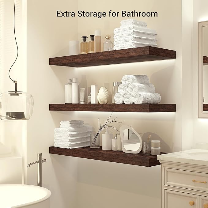 Heimlove 12 Inch Deep Floating Shelves, 55 x 12 inches Long Wall Shelf, Large Extra Display Shelf & Storage Shelf, Rustic Wood Wall Shelves for Fireplace Mantel, Set of 1(Rustic Brown)