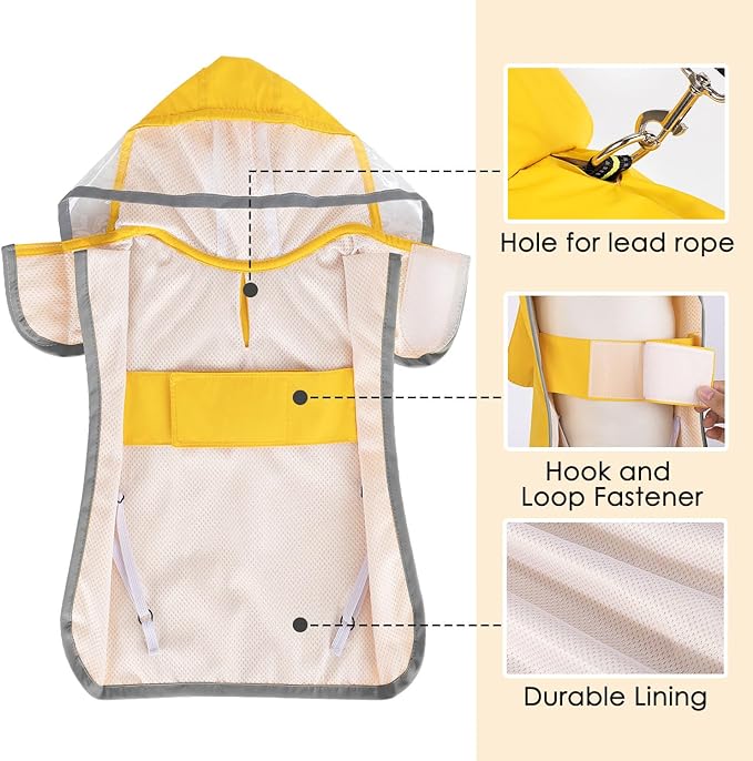 SlowTon Dog Raincoat, Adjustable Dog Rain Jacket Clear Hooded Double Layer, Waterproof Poncho with Reflective Strip Straps and Storage Pocket for Small Medium Large Dog (XXXL)