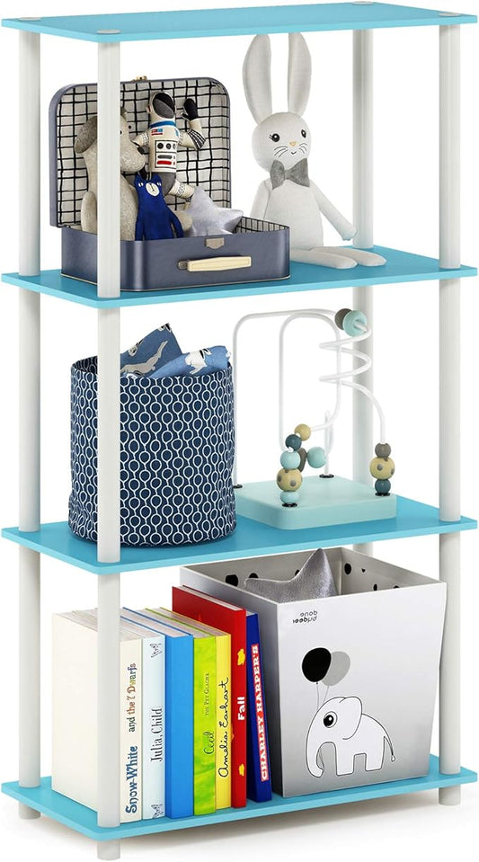 Furinno Turn-N-Tube 4-Tier Multipurpose Shelf Display Rack, Round Tubes, Light Blue/White