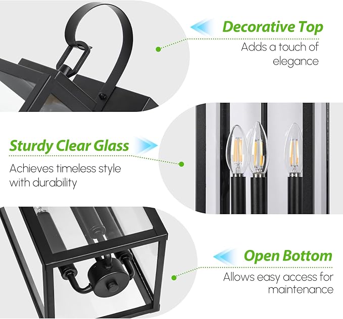 BesLowe 23" Outdoor Wall Light Fixture, 3-Light Extra Large Exterior Lighting Fixture Wall Mount, Waterproof Porch Light Outdoor Wall Sconce Lantern, Outside Light for House Front Door Garage, Black