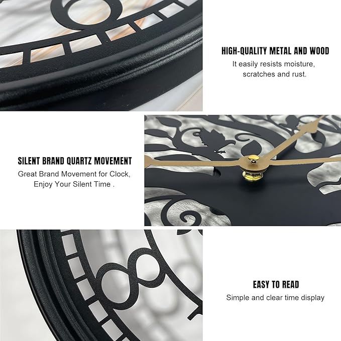 Big Wall Clock - Wall Clocks for Living Room Decor, Quiet and No Ticking Suitable for Wall Decor, Living Room Decoration, Kitchen Decoration