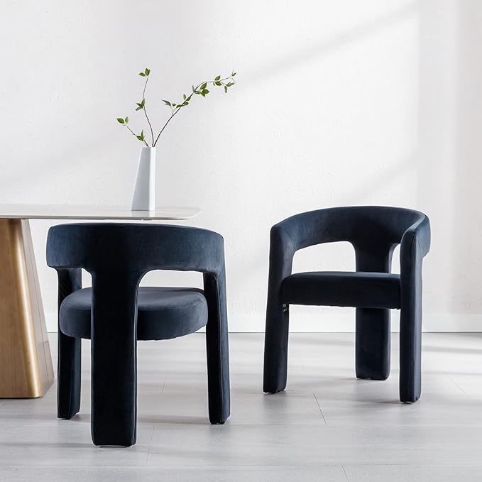 Set of 3 Modern Velvet Fabric Upholstered Dining Chairs with Open-Back, Cute Barrel Side Chairs Kitchen Armchair Accent Chairs for Dining Room Bedroom, Black