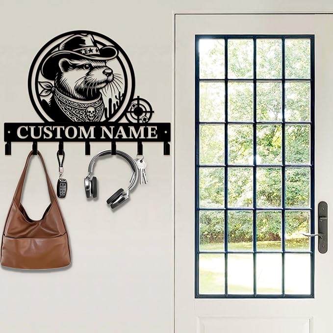 Custom Western Cowboy Metal Iron Key Hooks,Personalized Name & Text Engraving,Decor Wall Keys Holder for Home Entryway (Style C)