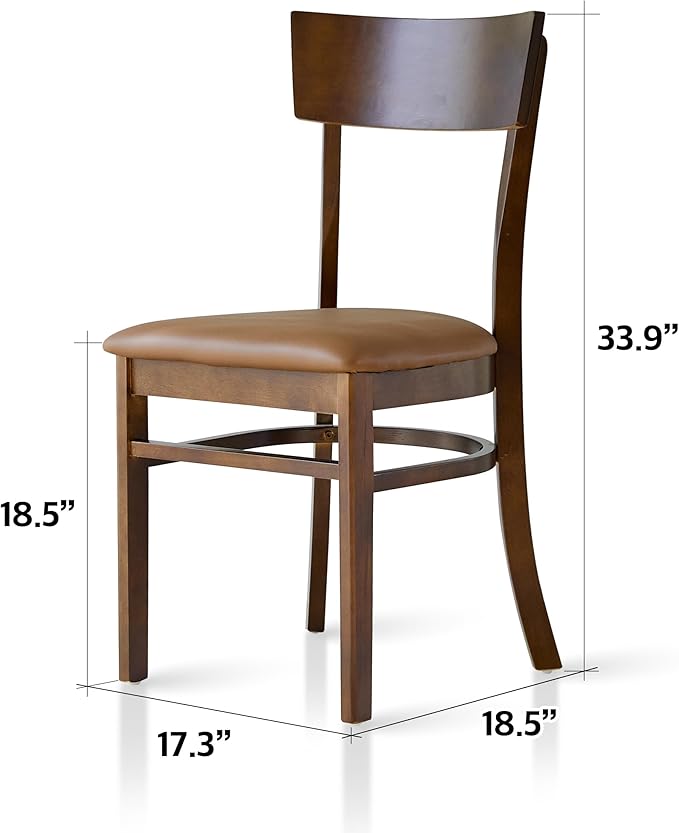 Livinia Mint Dining Chair Set of 2, Solid Malaysian Oak PU Leather Upholstered Cushion Seat, Straight Back Side Chairs (Walnut)