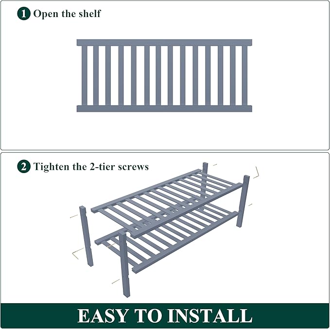 Smiry Shoe Rack, 2 Tier Thick Bamboo Shoe Organizer, Stackable Free Standing Wooden Shoe Storage Shelf for Closet, Entryway, Front Door Entrance, Grey