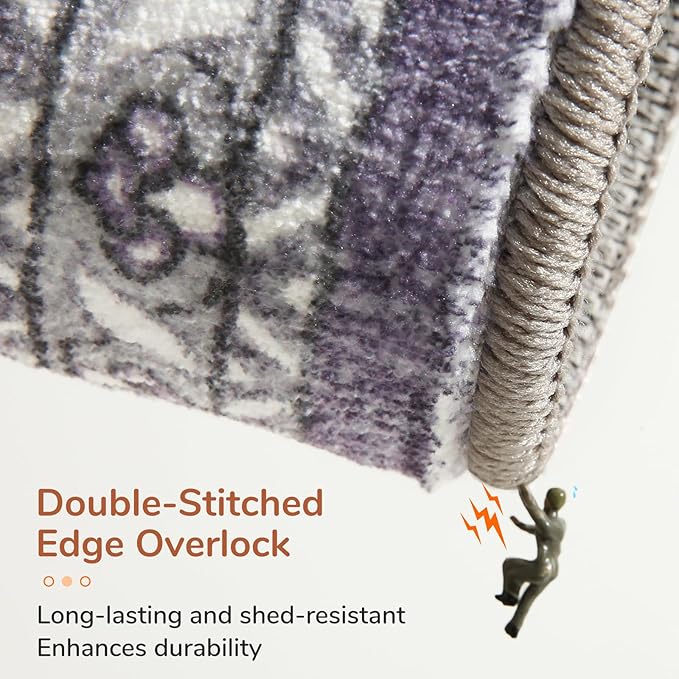 OPPODREAM Thin 6x9 Area Rugs, Washable Rug 6x9 with Non Slip Backing, Faux Cashmere Low-Pile 6 x 9 Carpet, Purple