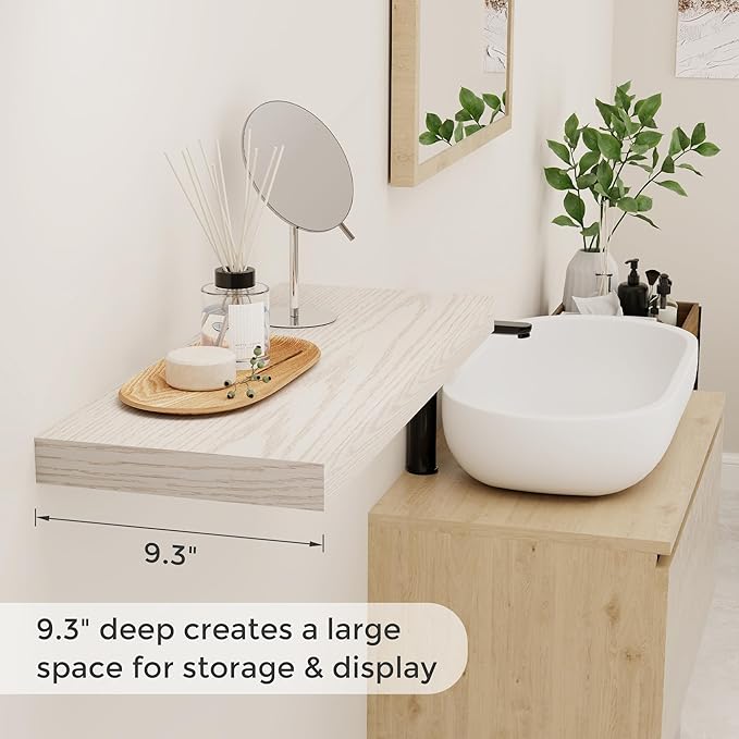 Fun Memories Floating Shelves for Wall, 24 x 9.3 Floating Shelf Wall-Mounted, Rustic Wood Bathroom Shelf Set of 2, Deep Bookshelf Storge Shelves for Living Room, Bedroom, Farmhouse, Brich Color