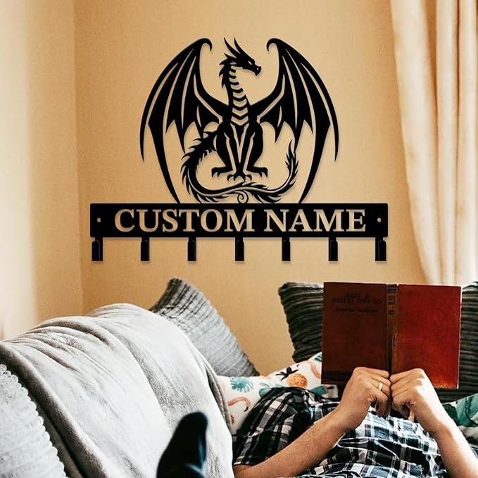 Personalized Evil Dragons Keys Hooks,Custom Name Metal Dragons Art Keys Hooks,Metal Dragons Lover Wall Home Storage Decorative Keys Hooks,Key Holder Hooks for Wall (Style C)