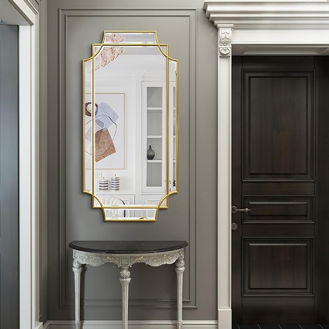 Gold Beveled Mirror, 24"x47.2" Bathroom Mirrors for Over Sink, Large Rectangle Vanity Mirror, Modern Elegant Decorative Mirrors for Living Room Bedroom Fireplace Entryway Hallway