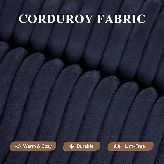 Boneless Couches for Living Room,Modular Sectional Sofa with Ottoman,Cloud Couch in a Box,Sponge Compression U Shaped Sofas with Chaise No Assembly Required(Blue-Corduroy Fabric) 1pcs