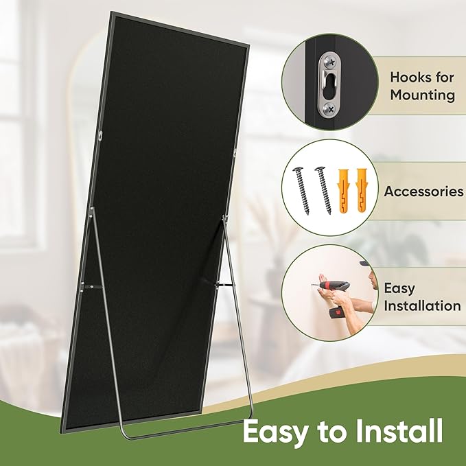 Full Length Mirror, 72"x44" Full Body Mirror, Floor Mirrors with Stand, Body Mirrors Standing Hanging Leaning Against Wall,Aluminum Frame Mirrors for Bedroom Cloakroom,Living Room,Black