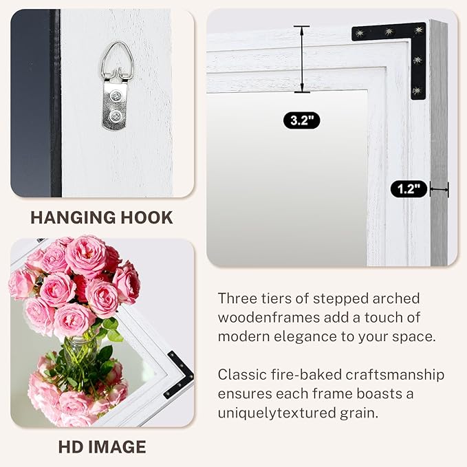 Full Length Mirror 40"x30" Solid Wood Frame Floor Standing Mirror, Hanging or Leaning Wall-Mounted for Living Room, Bedroom, Rustic White