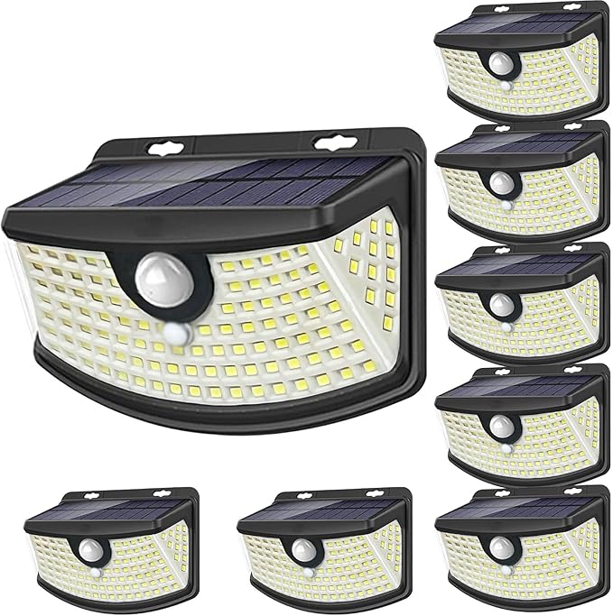 Aootek New Solar Motion Sensor Lights 120 LEDs with Lights Reflector,270° Wide Angle, IP65 Waterproof, Step Lights for Front Door, Yard, Garage, Deck (Black, Daylight White, 8-Pack)