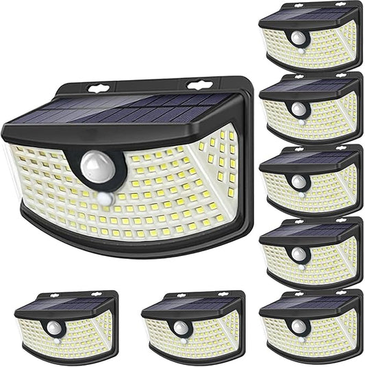 Aootek New Solar Motion Sensor Lights 120 LEDs with Lights Reflector,270° Wide Angle, IP65 Waterproof, Step Lights for Front Door, Yard, Garage, Deck (Black, Daylight White, 8-Pack)